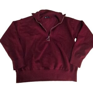 Pretty Garden Chic Quarter Sweater Women Medium Burgundy Excellent Ribbed O-Ring